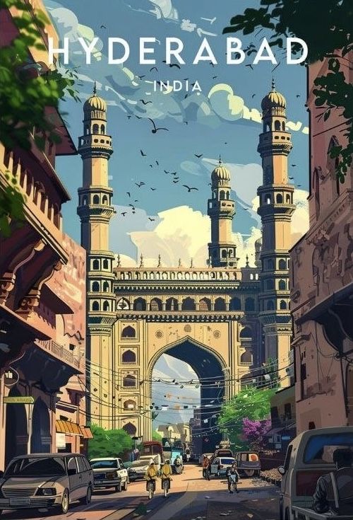 Hyderabad India Poster | Charminar City Illustration Wall Art