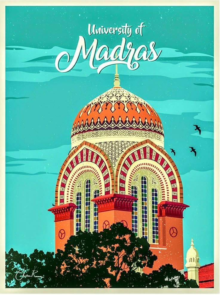 University of Madras Heritage Architecture Illustration Poster