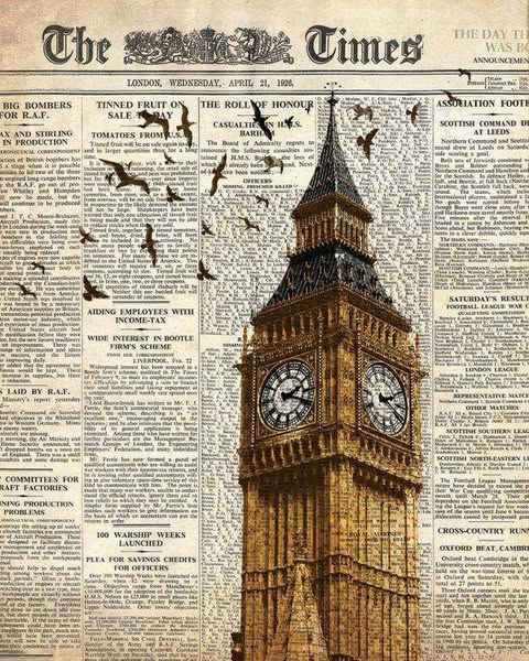 London Big Ben Vintage Poster | Newspaper Collage Wall Art