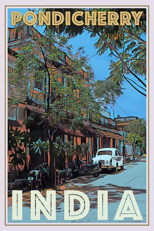 Pondicherry India Poster | Street Architecture Illustration Wall Art
