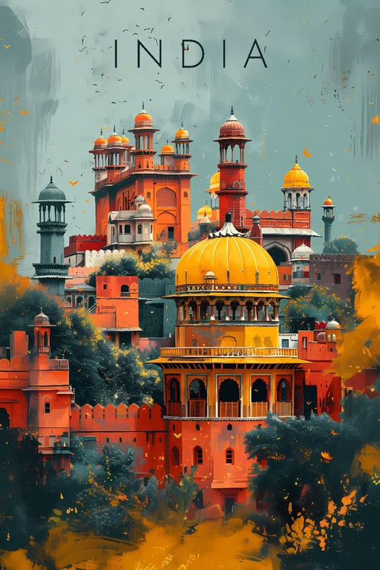 India Architecture Poster | Historic Buildings Illustration Wall Art