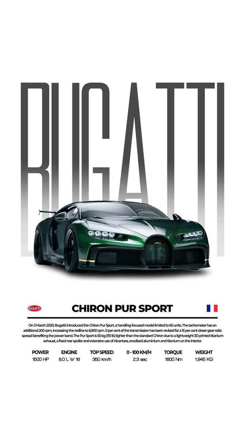 Bugatti Chiron Pur Sport Poster | Hypercar Spec Wall Art