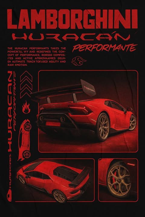 Lamborghini Huracán Performante Poster | Red Supercar Wall Art