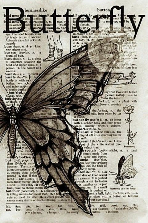 Butterfly Dictionary Poster | Vintage Book Page Wall Art