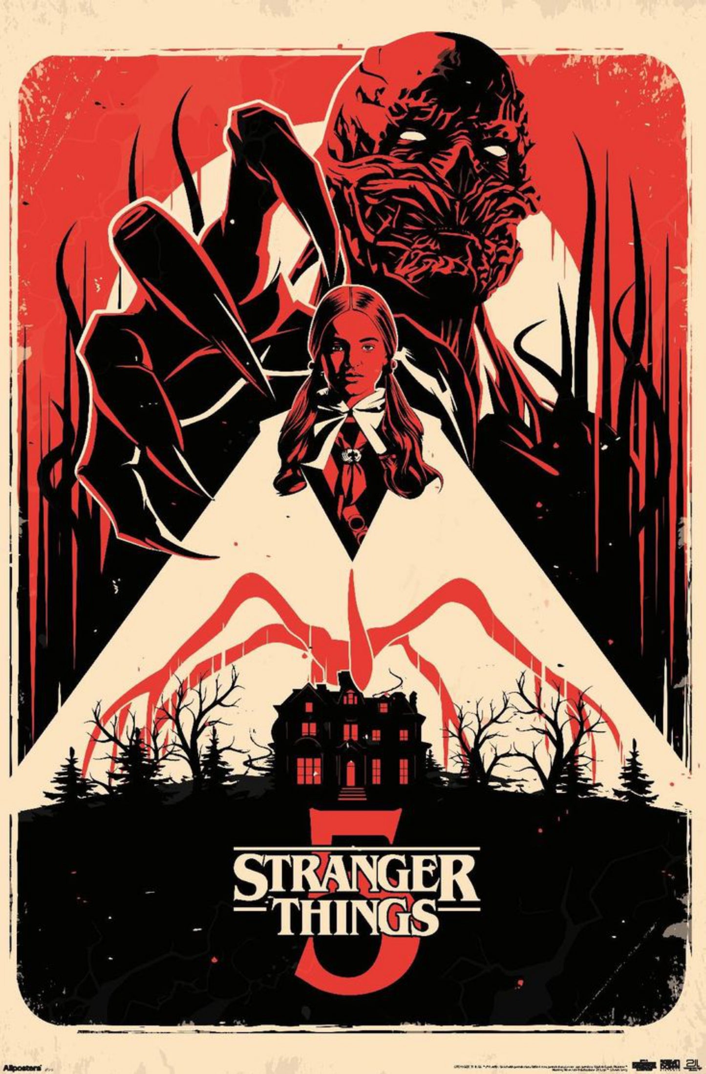 Promotional poster for 'Stranger Things' with a dark and eerie design.